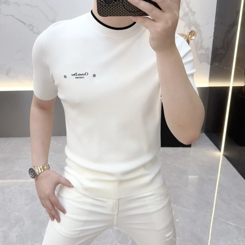 欧货轻奢高品质秋冬半袖羊毛衫秋季男士针织毛衣休闲圆领短袖502