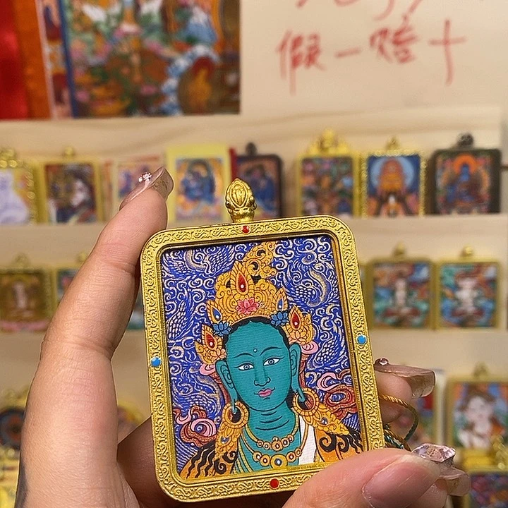 吊坠纯手绘绿度母唐卡