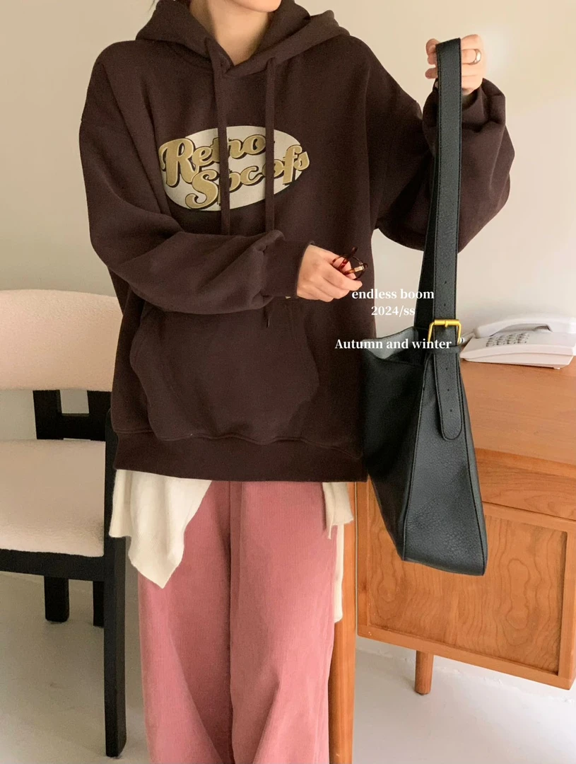 范范家【韩版定制】加绒加厚大版字母宽松休闲连帽卫衣5032