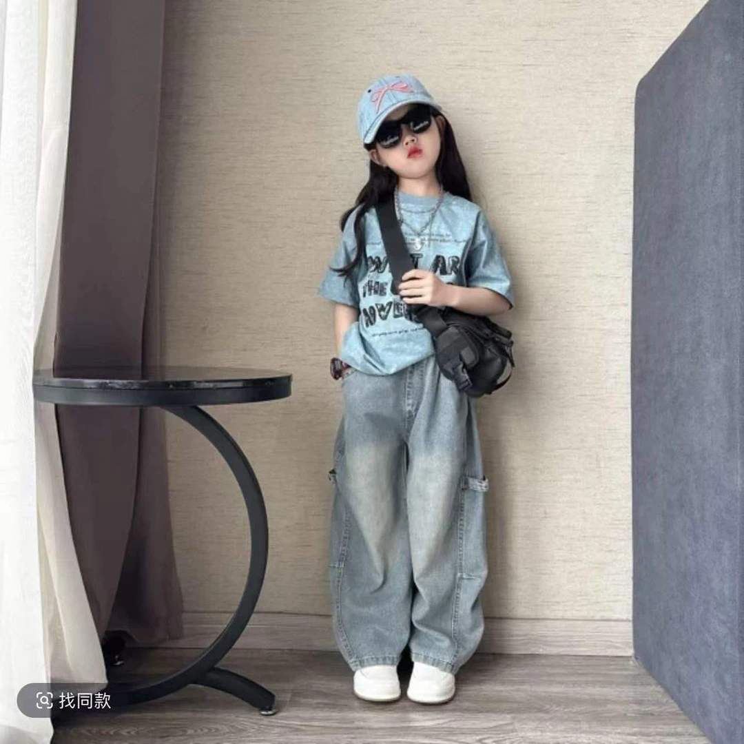 女童夏季套装2025新款儿童洋气时髦女大童夏装裙子牛仔裤两件套潮