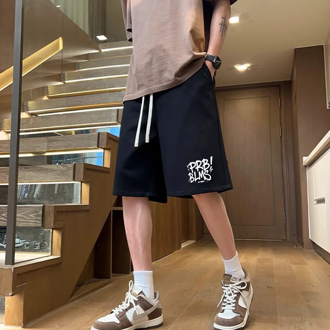 PRBLMS美式复古LOGO印花男女夏户外运动宽松通勤抽绳直筒休闲短裤
