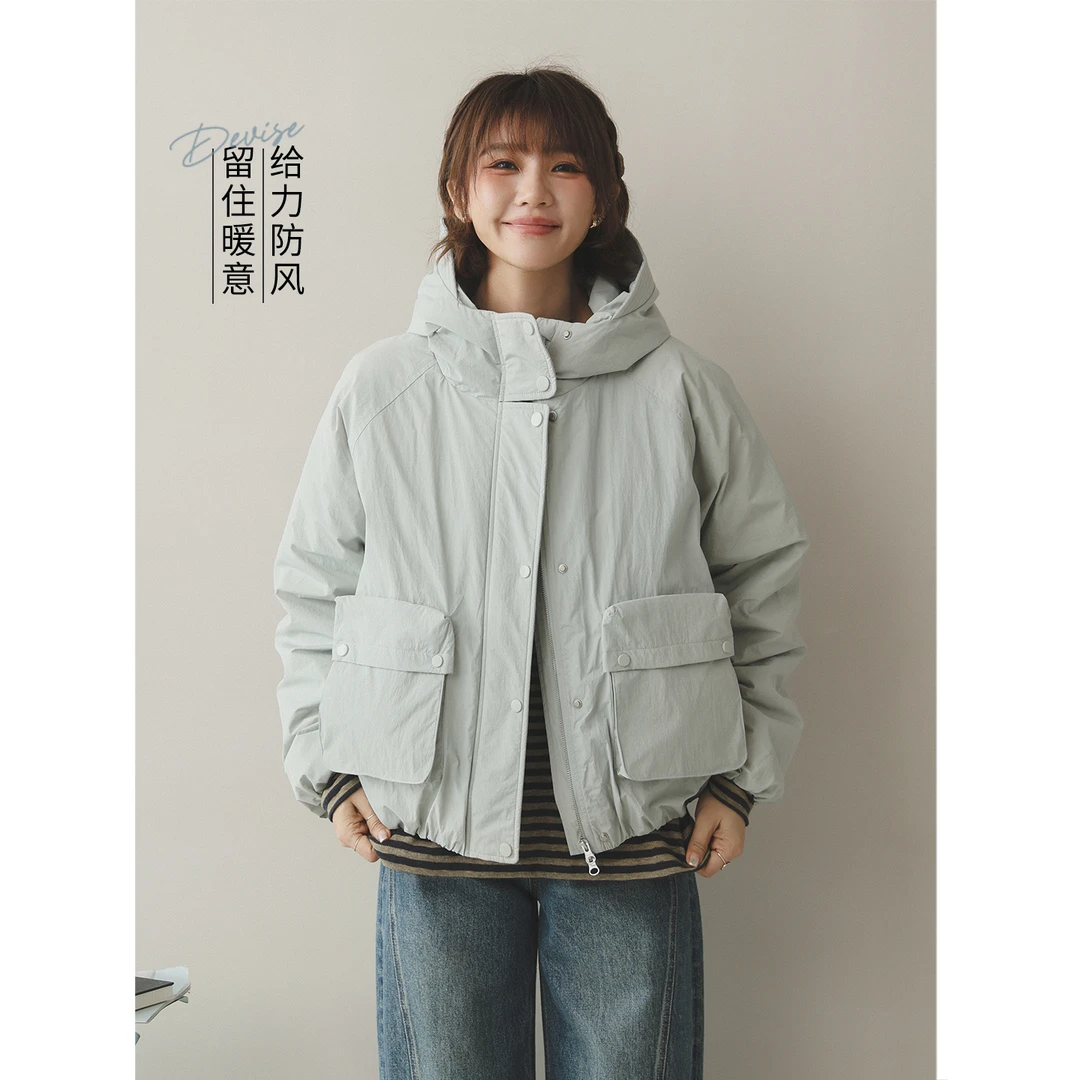 苹果的生活家御寒没蓝度90白鸭绒立体口袋短款连帽羽绒服厚外套童