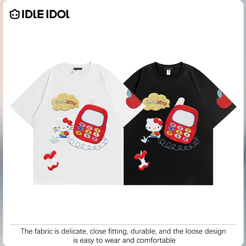 IDLE IDOL夏季新款美式可爱卡通凯蒂猫休闲百搭男女款短袖