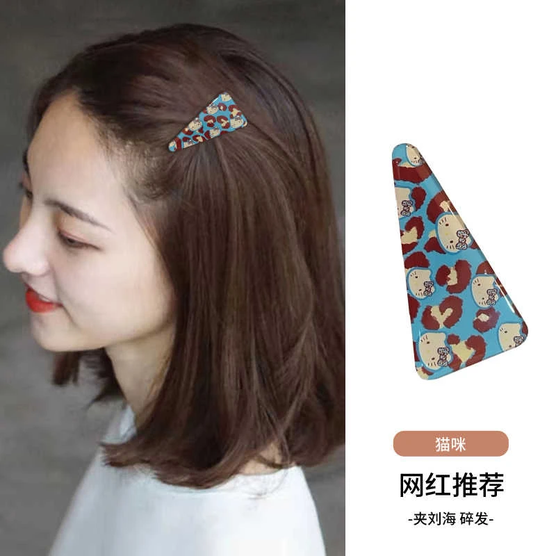 可爱卡通豹纹kt猫发夹鸭嘴夹刘海前额边夹侧边发卡女夹子头饰发饰