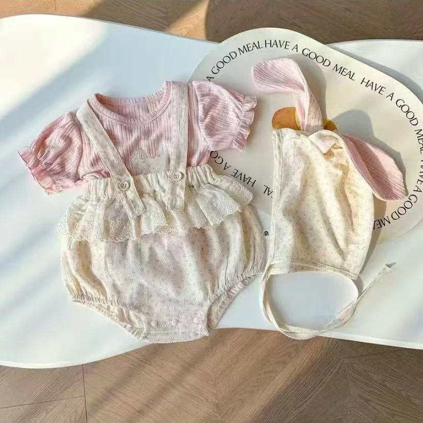 婴儿衣服夏季新款女宝宝连体衣夏装洋气女婴包屁满月夏天兔子爬服