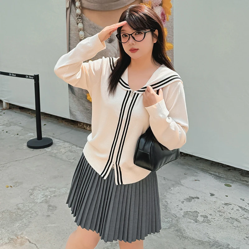 大码女装减龄气质学院风上衣2025春款胖mm甜美宽松针织开衫