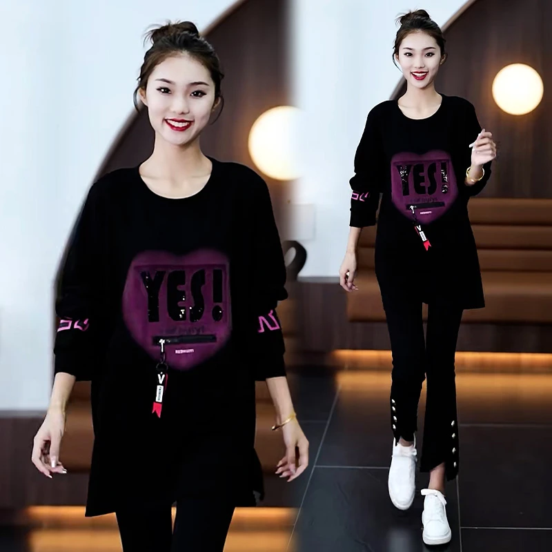 高含棉长袖卫衣女2025年秋季新款字母爱心印花宽松圆领韩版上衣潮