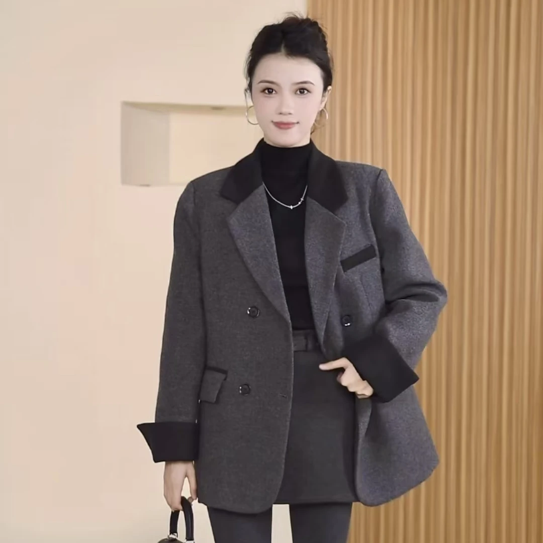 时尚设计感羽绒内胆英伦风女2025冬季新款韩系宽松保暖西装外套