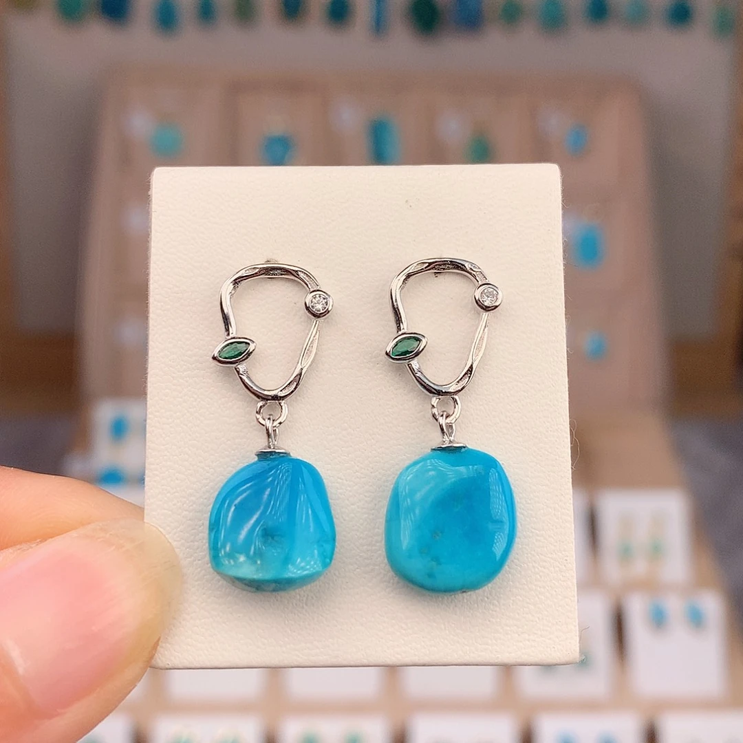 绿松石银S925镶嵌耳饰
