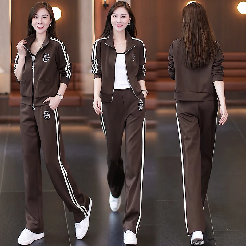 洋气减龄休闲运动套装女2025秋季新款跑步服立领外套阔腿裤两件套