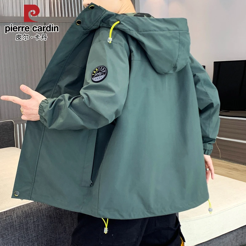 皮尔卡丹夹克男士连帽休闲运动春秋上衣新款潮牌宽松百搭外套青年