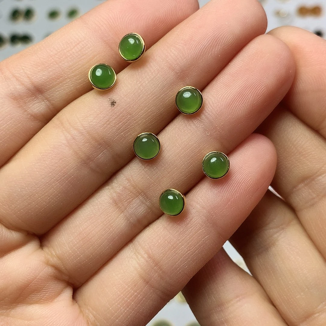 银S925镀金镶嵌和田玉（碧玉）耳饰