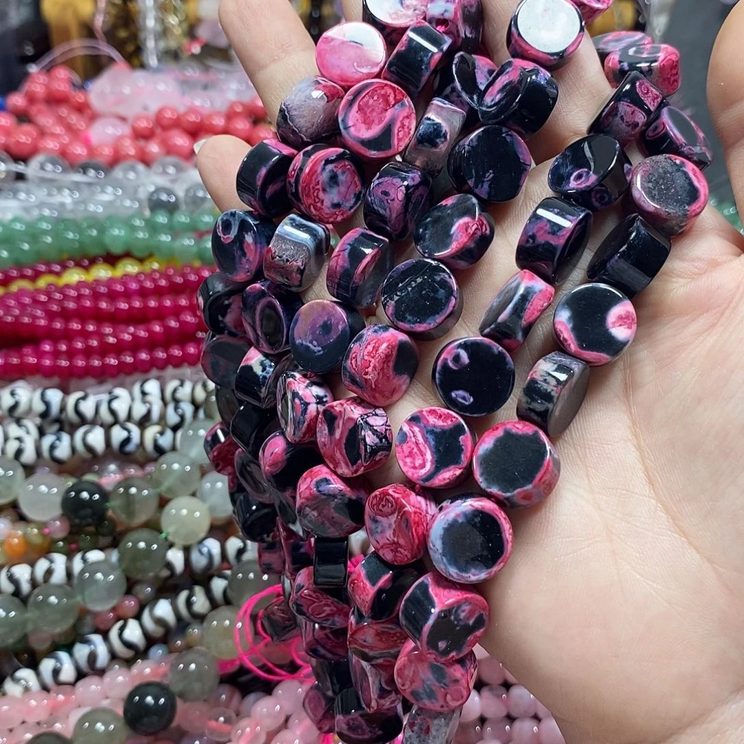 玛瑙/玉髓未镶嵌珠宝半成品火玛瑙圆饼一条卡14mm