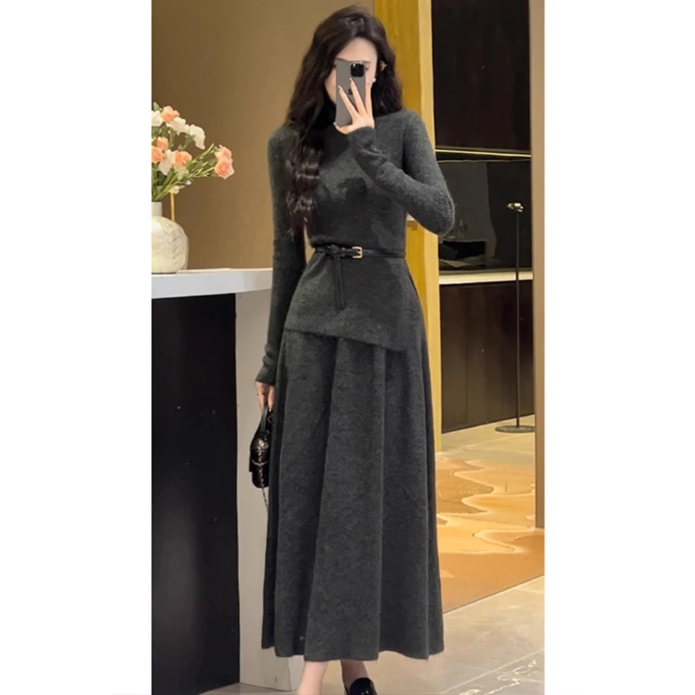 2025秋冬女装穿搭一整套今年流行漂亮针织毛衣小香风套装裙两件套