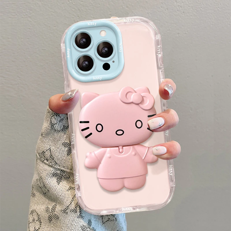 KT猫镜子支架适用苹果15vivo华为oppo小米iPhone16果冻奶油手机壳