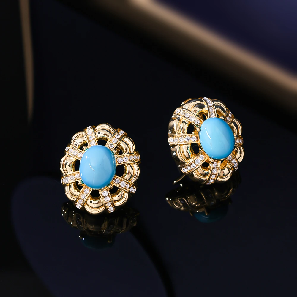 合金玻璃耳饰 中古耳饰蓝色系列耳饰 钉夹款 QR010