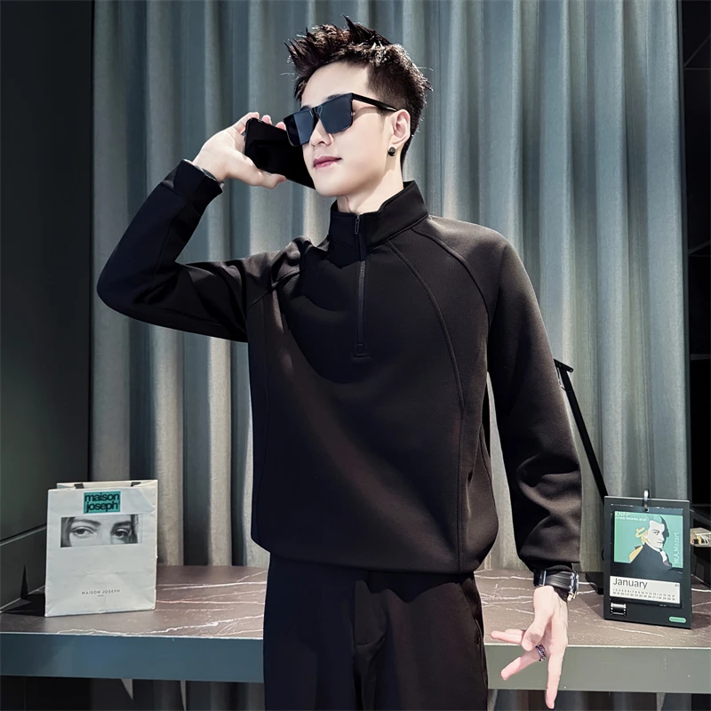 半拉链立领男士卫衣秋季2025新款男生长袖打底衫潮牌男装上衣外套