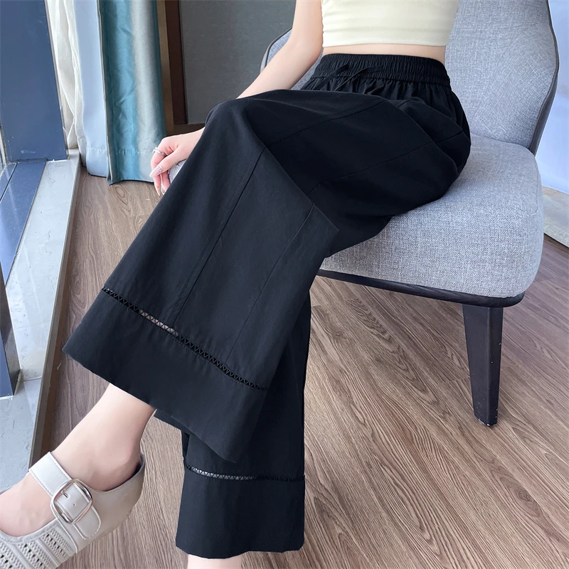 天丝阔腿裤女2025新款夏季薄款冰丝西装裤镂空休闲九分直筒裤