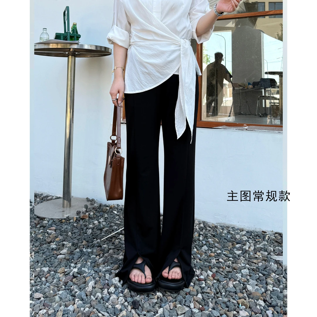 裂渡宣宣【长腿杀手锏】微胖大码女夏时尚开衩微喇休闲裤ZY505A86