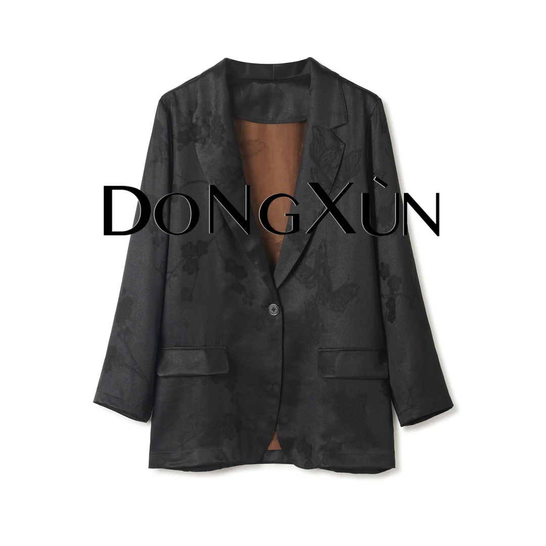 【大女主】桑蚕丝香云纱满分真丝桑波段职场V领西装外套DX25AW033