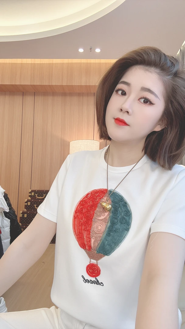 雪姐服饰「热气球T恤」春季厚款绣标长袖修身休闲圆领T恤