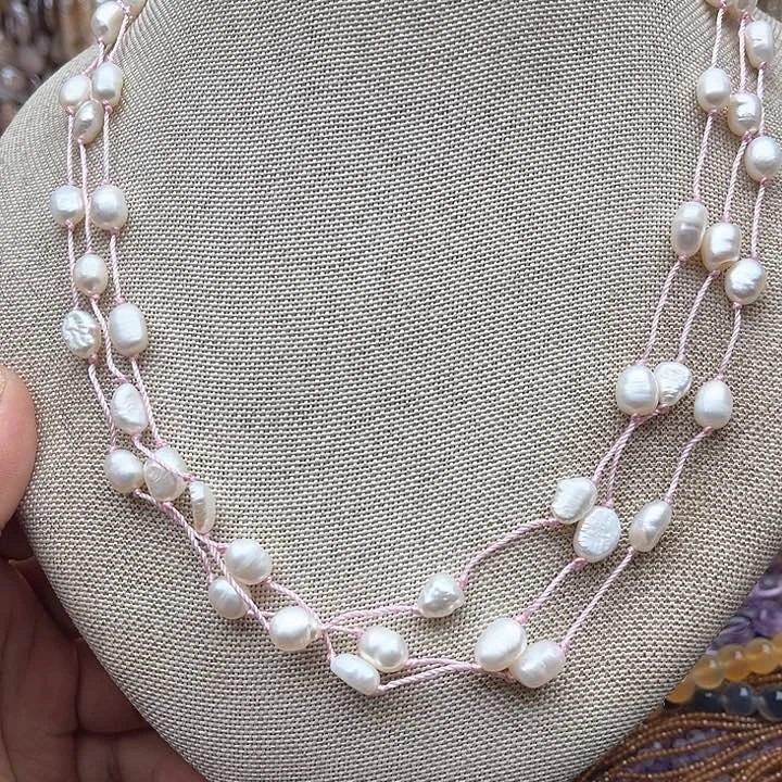 未镶嵌玛瑙/玉髓珠宝半成品一条巴洛克珍珠满天星项链