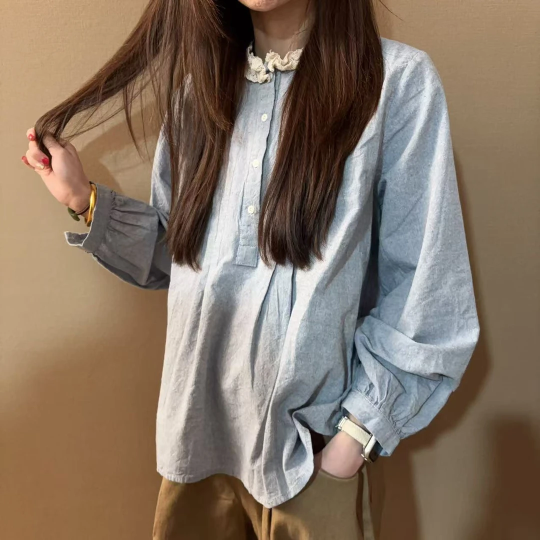 文艺复古蕾丝领小衫