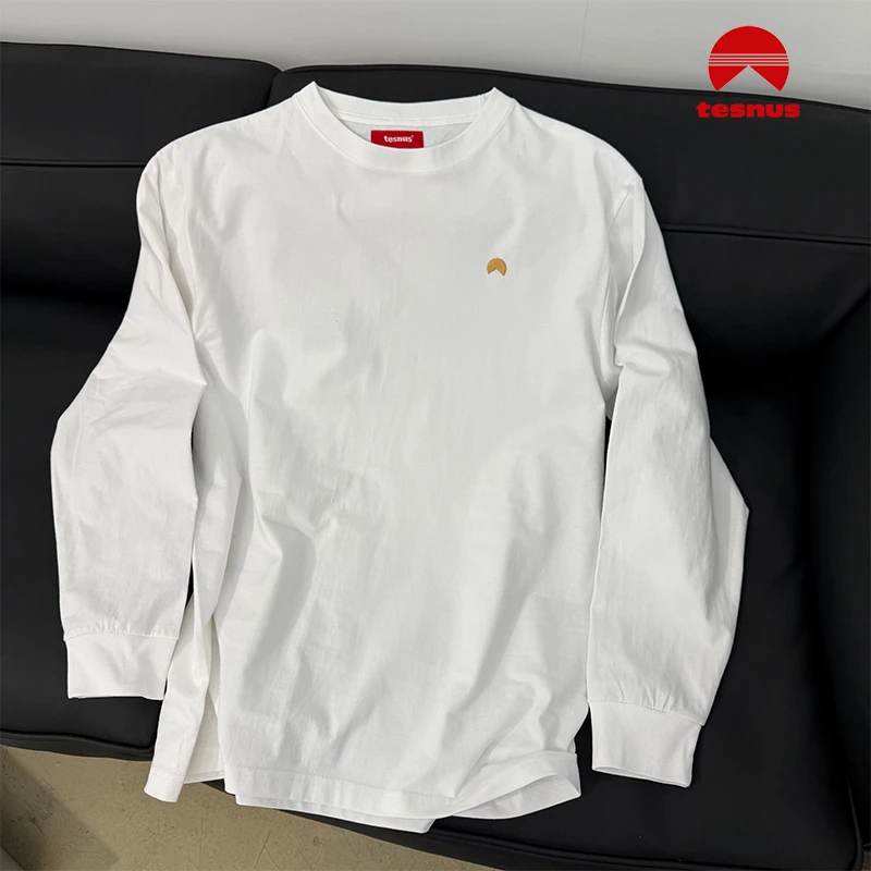 tesnus日落金标刺绣白色250g长袖圆领T恤