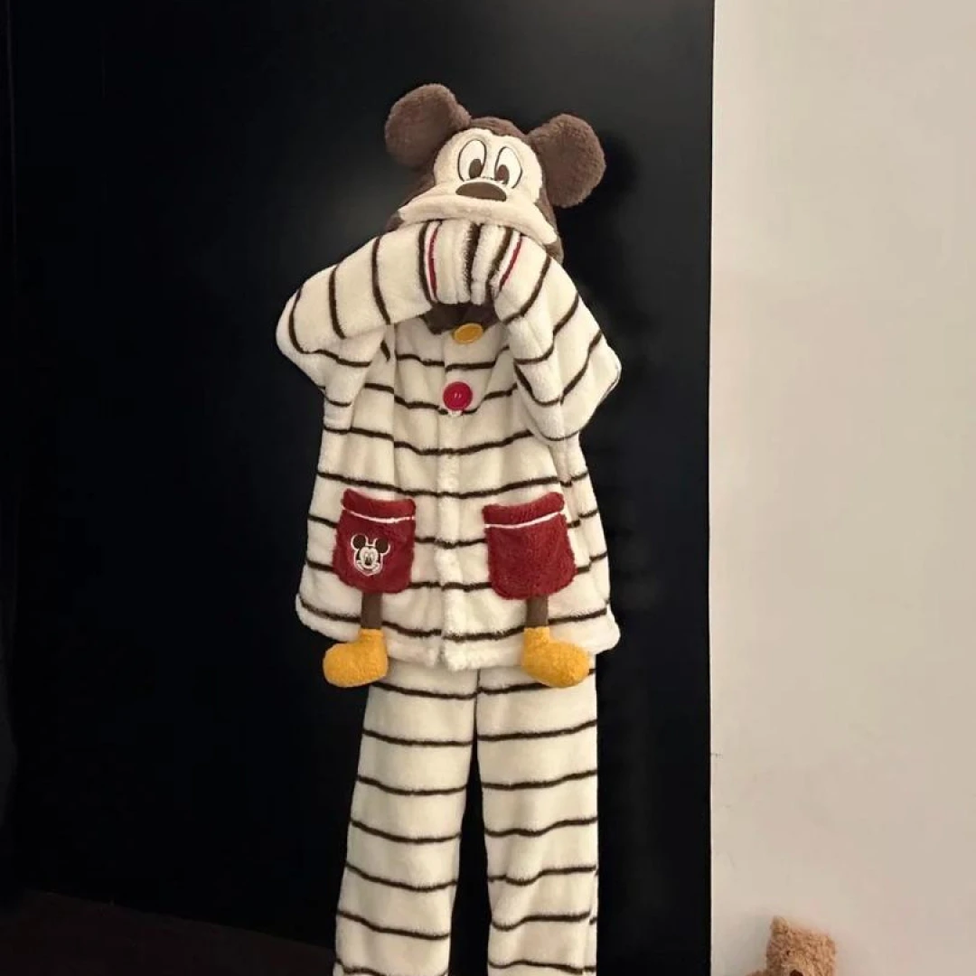 【套装米奇】冬款套装带袖子毛绒睡衣加厚睡衣可外穿韩版宽松居家