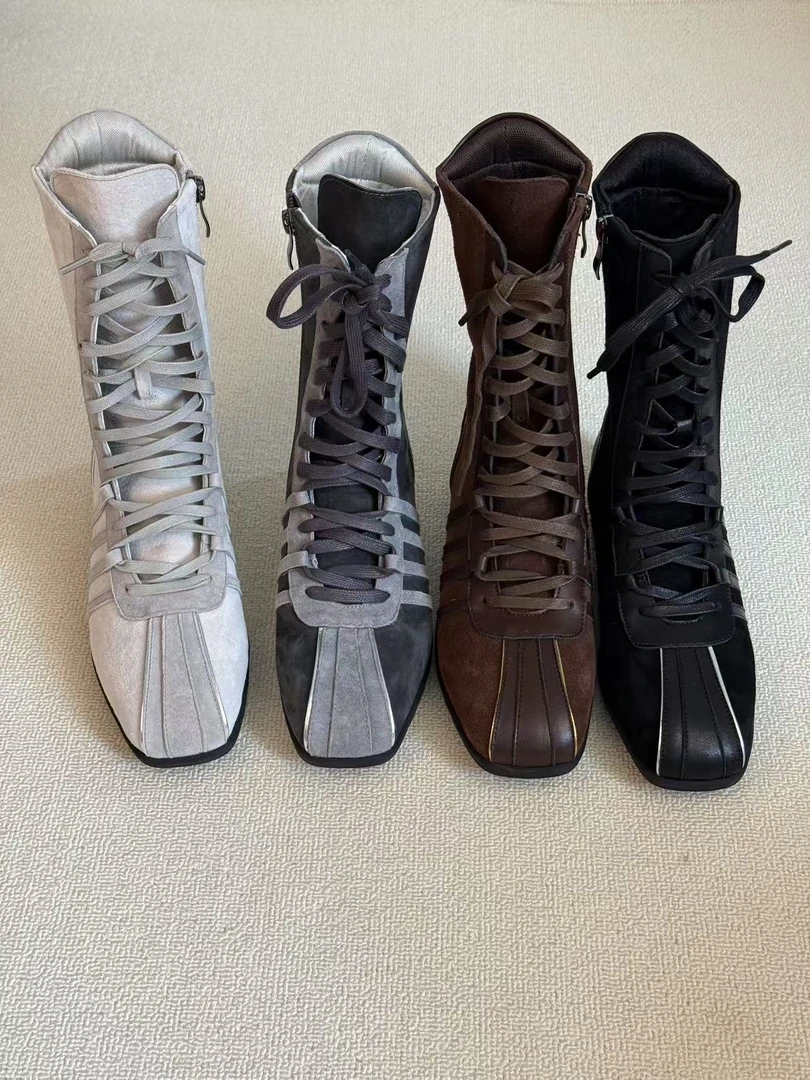 JANE简·【复古系带】真皮软皮方头显瘦增高休闲马丁靴女新款J52