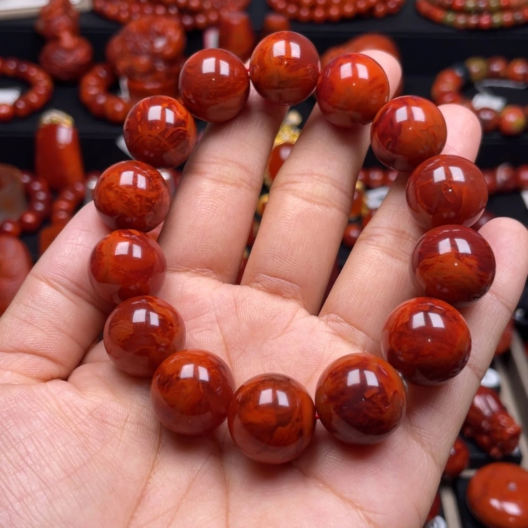 南红玛瑙珠宝奇石未镶嵌爱*单圈16mm