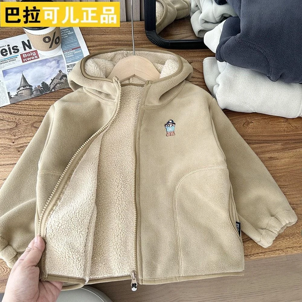巴拉可儿冬季连帽加绒加厚款女童男童厚款普通外套休闲加绒拉链