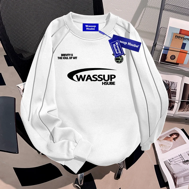 WASSUP HSUBE美式潮流重磅圆领男士卫衣秋冬2025新款高街潮酷上衣