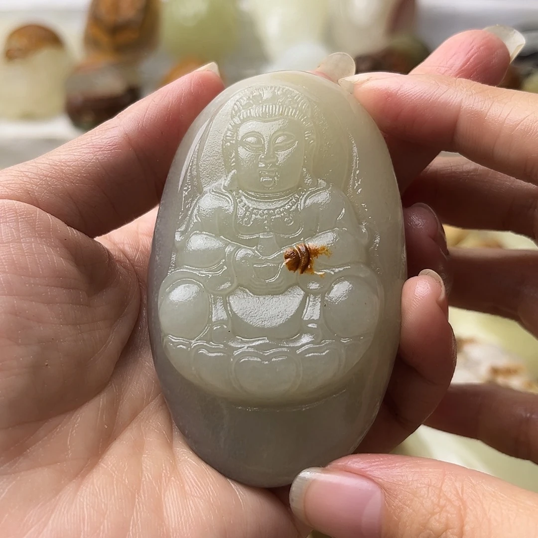 石材方解石手把摆件不退换观音微瑕
