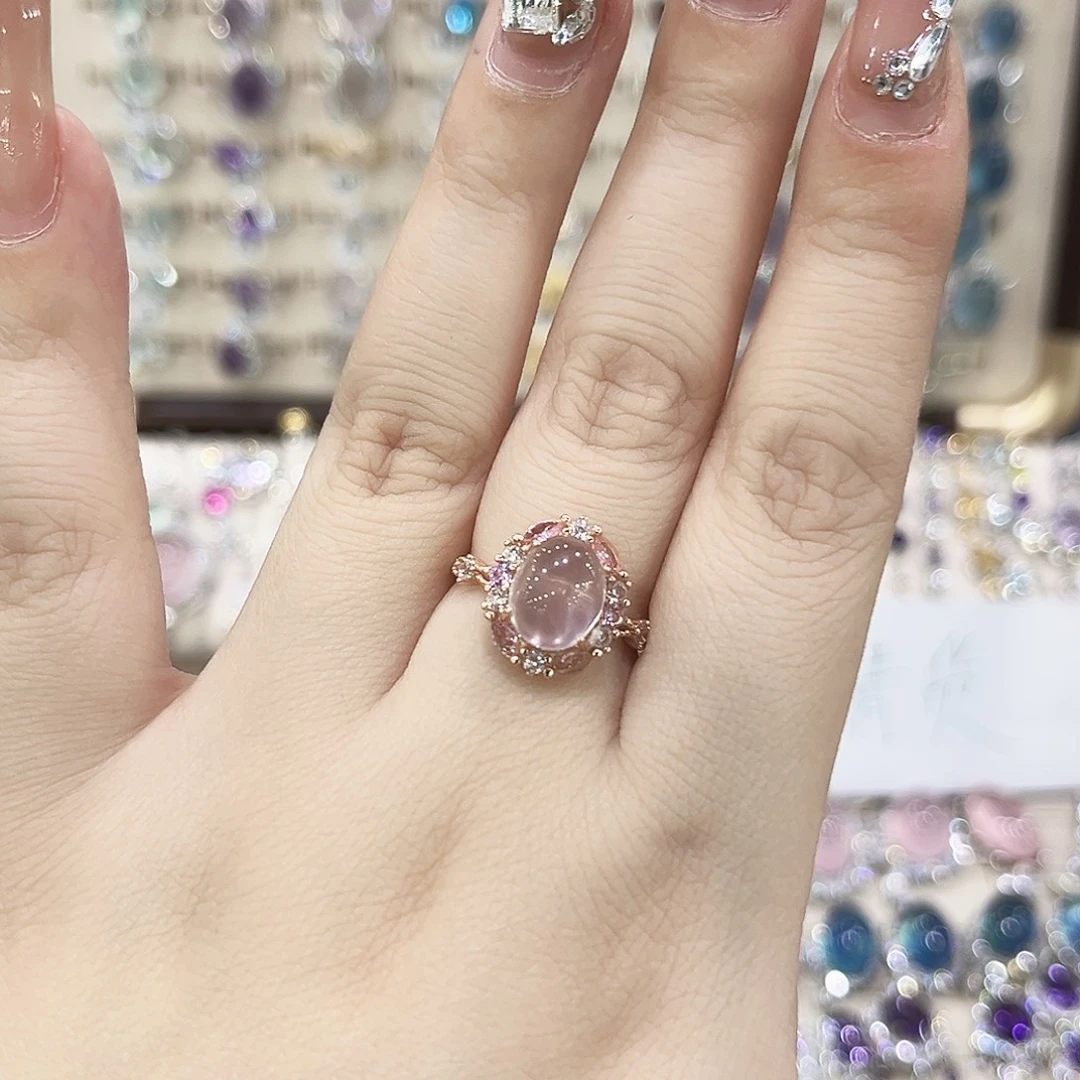 戒指银S925镶嵌烟晶