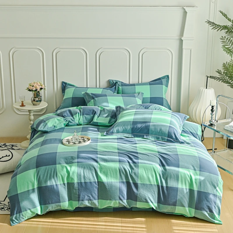 【春季新款】色织水洗棉全棉四件套纯棉床上用品套件格子款