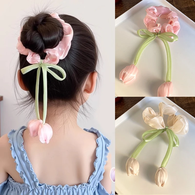 2025新款郁金香大肠发圈儿童漂亮头绳可爱丸子头女童发绳皮筋发饰