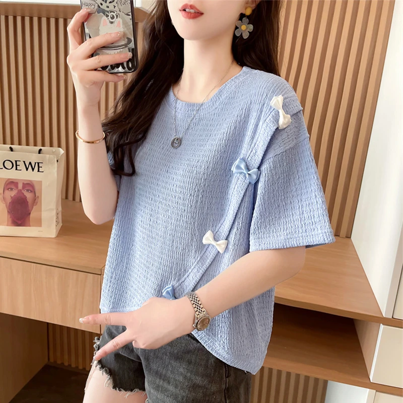 设计感小众短款短袖t恤女夏季韩版宽松不规则开叉褶皱小个子上衣