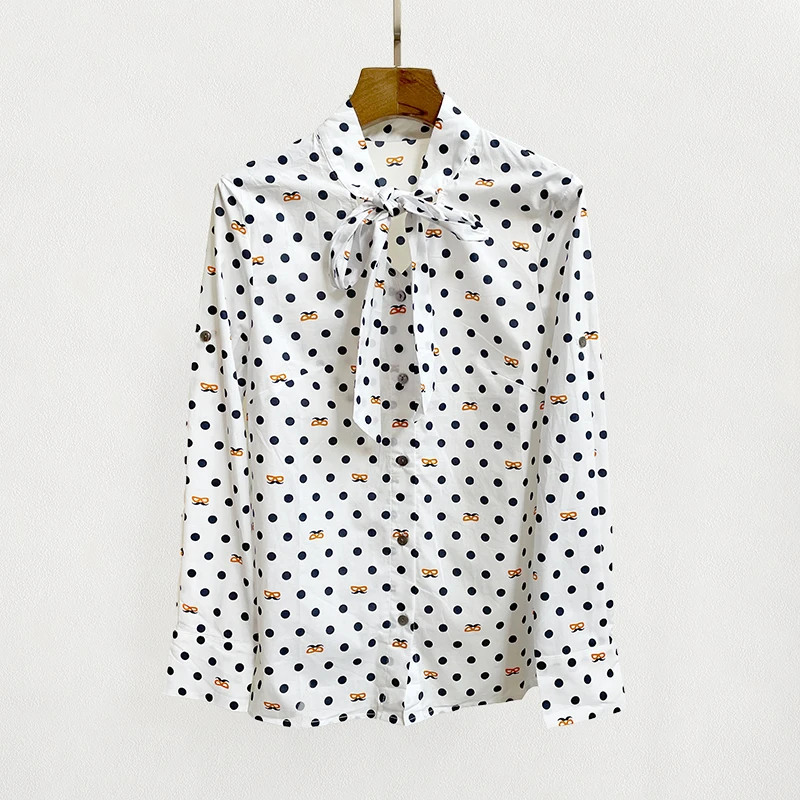 清仓款 开播给粉丝的浮力时尚气质纯棉飘带领长袖衬衣