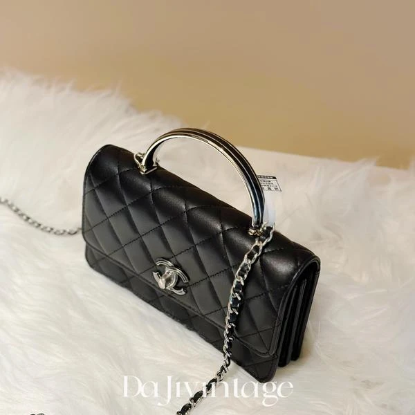 95新 Chanel/香奈儿 大吉中古tj/香奈儿黑银珐琅扣手柄风琴woc