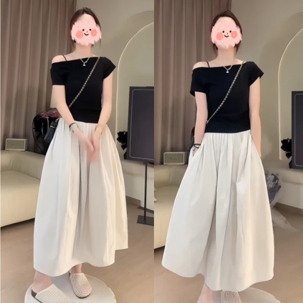 洋气连衣裙女2025夏季新款韩系显瘦简约设计感百搭气质连体连衣裙