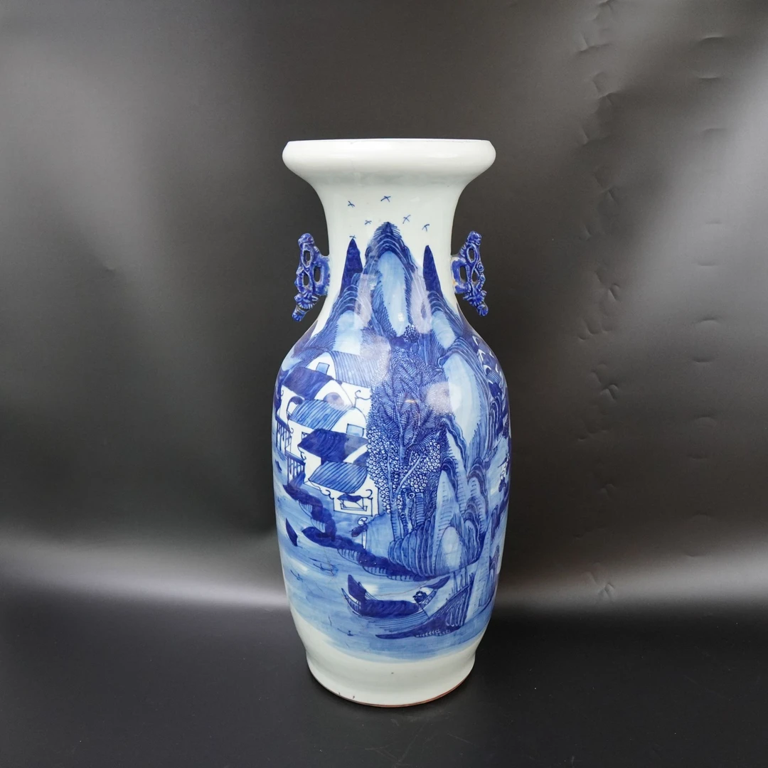 Lot.25071160道光青花山水田园风光三百件大瓶H：约57.5