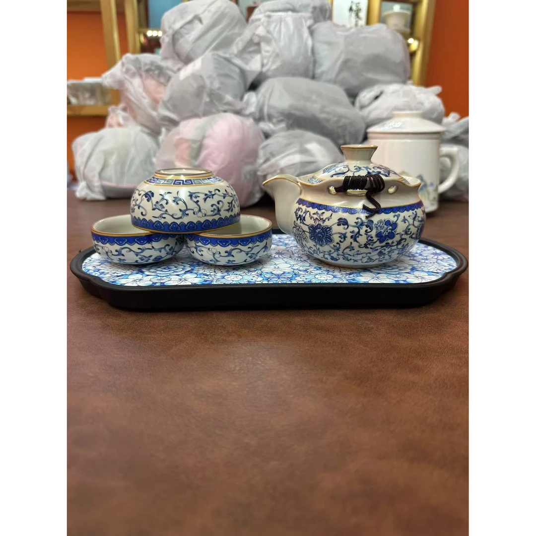 缠枝ZH2852莲手抓壶旅行茶具+缠枝莲茶盘