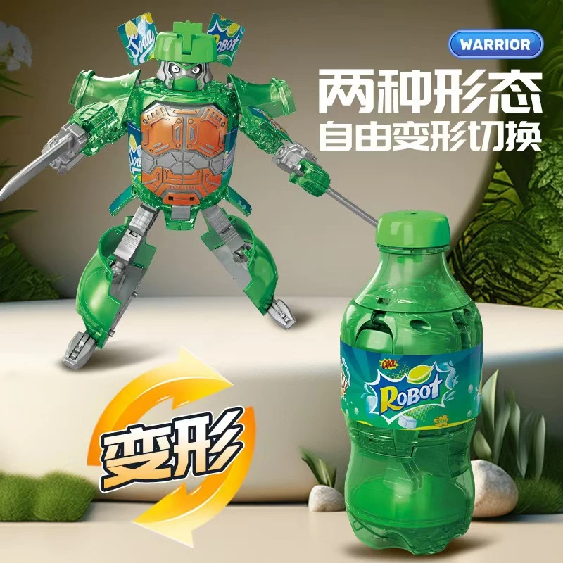 创意可乐瓶儿童玩具变形机器人汽水武士拼装机甲益智变形男孩玩具