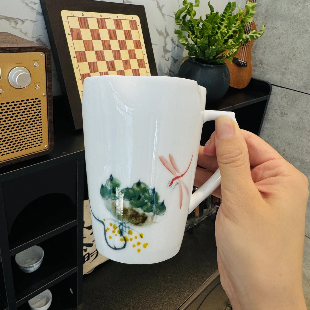 【花口杯】蜻蜓莲蓬 · 高温手工手绘  1388