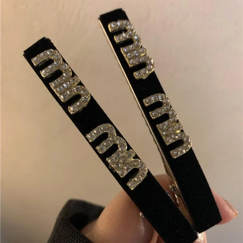 黑色丝绒鸭嘴夹~镶钻法式复古侧边夹流海碎发夹发饰头饰女