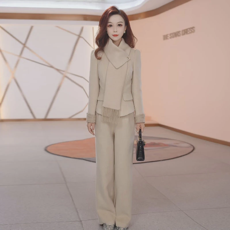 【三件套】秋季时尚修身轻奢气质洋气休闲收腰显瘦减龄女装围巾套