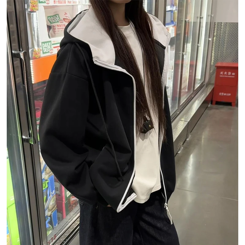 秋冬季撞色开衫卫衣男女款氛围感cleanfit潮流百搭休闲宽松上衣