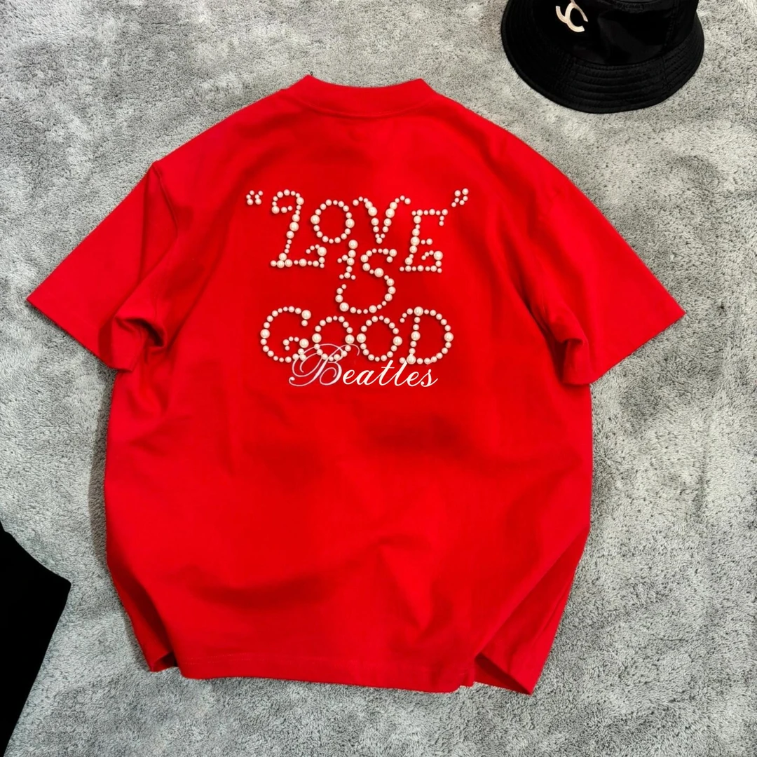 早春重磅2025F/320G国潮时尚 GD珍珠镶嵌百搭网红爆款休闲短袖T恤