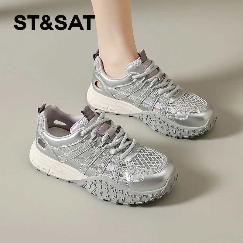 星期六镂空复古运动鞋女2025新款夏季小众休闲鞋厚底薄款透气女鞋